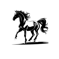 Horse in Full Gallop.Silhouette Horse Illustration.Horse silhouette isolated on white
