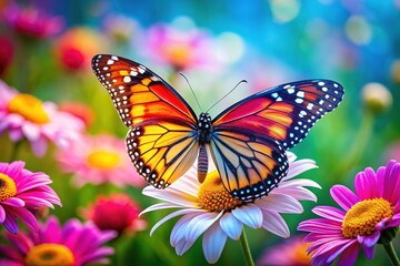 Fototapeta premium Butterfly on Daisy - Beautiful Floral AI Art