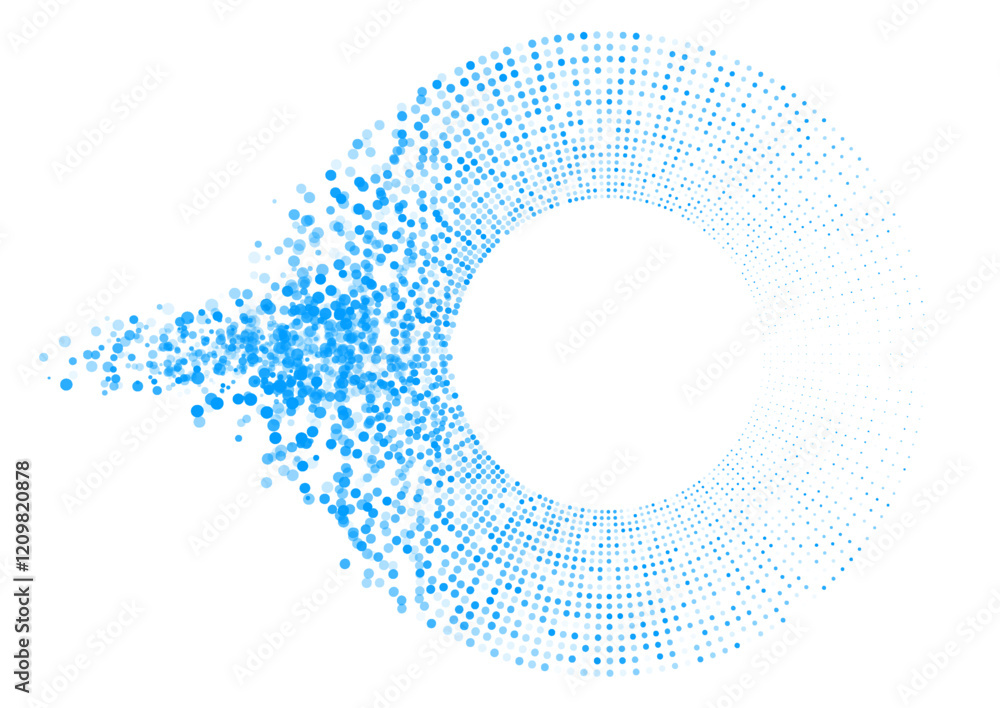 Poster futuristic minimal tech blue halftones dotted circles abstract background. geometric vector design