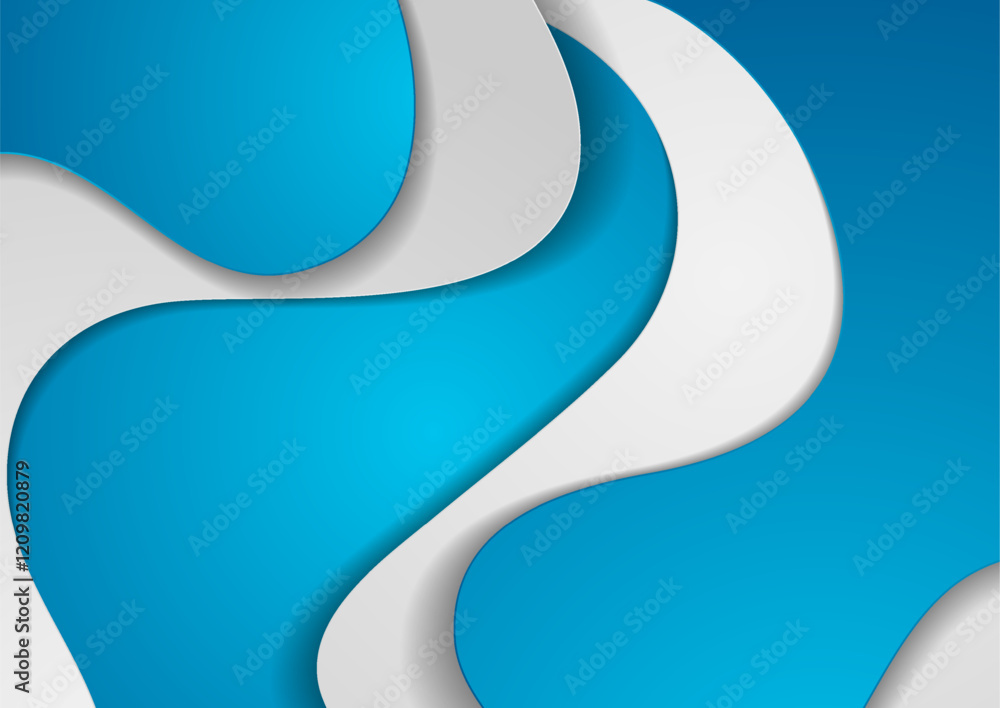 Poster blue and grey paper waves minimal abstract elegant background. vector corporate style design