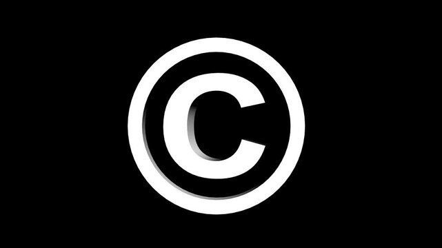 3d copyright symbol spinning. alpha channel.