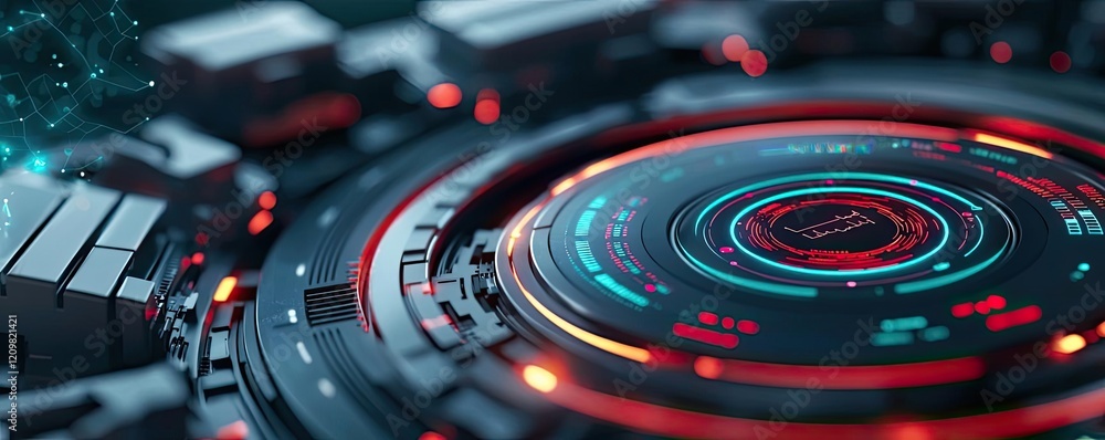 Poster student progress ai idea. futuristic digital interface with vibrant colors and intricate circular de