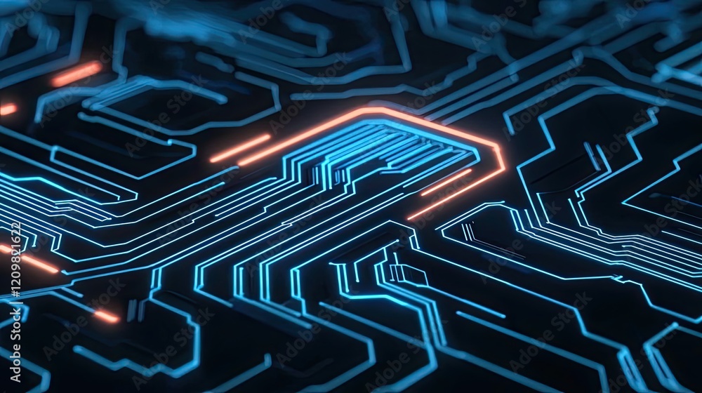 Aufkleber personalized learning ai idea. abstract circuit board design with blue and orange glowing lines on a