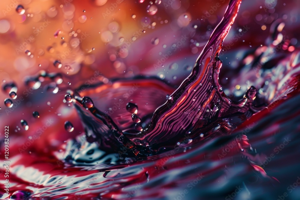 Poster splashing liquid forming intricate patterns with colorful background
