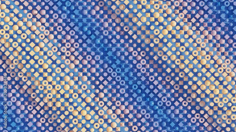 Poster minimal 3d motion background – blue geometric elements rising in flowing waves and changing to vibra
