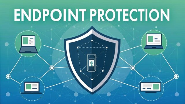 A visual representation of endpoint protection, featuring a shield symbol with interconnected devices emphasizing cybersecurity.
