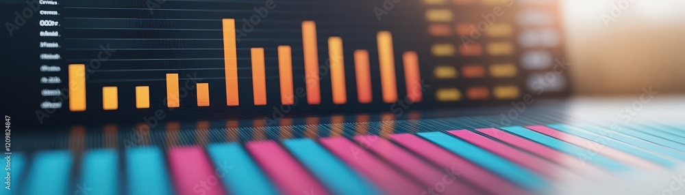 Poster a colorful data visualization featuring bar graphs and line charts, depicting trends and analysis in