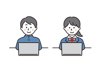 パソコンで勉強をする学生の男女