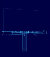 Naklejka premium Billboard is shown in a blue color. The billboard is a large, rectangular structure with a blue background. The billboard is made of metal