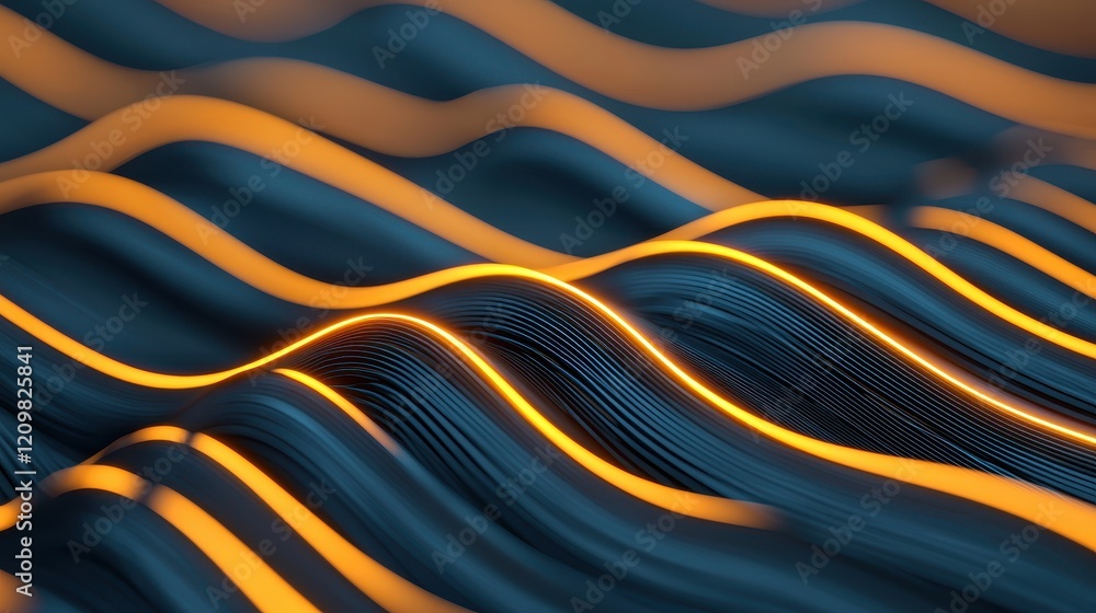 Poster abstract flowing waves with soft orange light on dark background