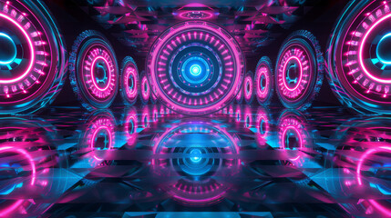 Futuristic Neon Sci-Fi Tunnel with Reflections