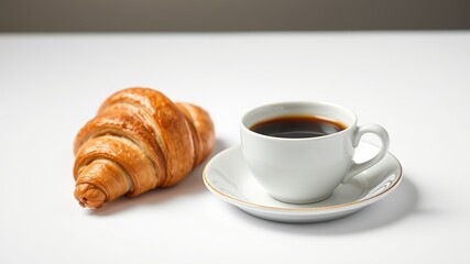 Delicious Coffee & Croissant on White Plate - High-Quality Food Photography