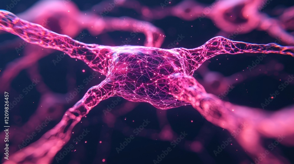 Poster detailed visualization of neurons and synapses in abstract art style