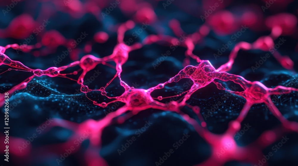 Poster abstract network structure with pink glowing elements on dark surface
