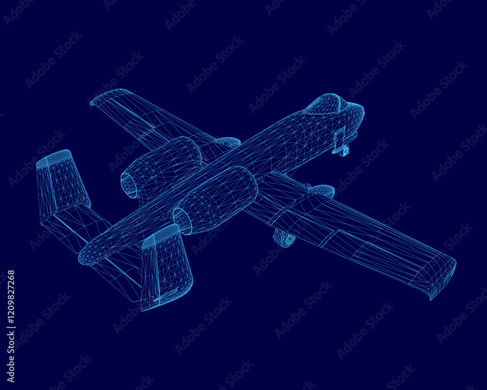 Poster blue airplane is shown in a computer generated image. the image is of a fighter jet, and it is in a 