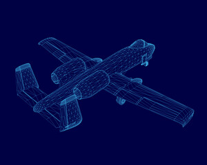 Obraz premium Blue airplane is shown in a computer generated image. The image is of a fighter jet, and it is in a blue color