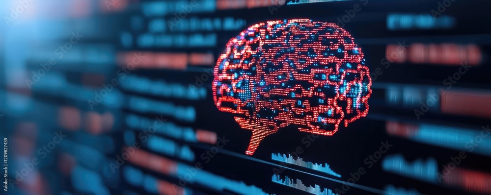 Poster virtual education ai concept. illustration of a digital brain over code background representing ai t