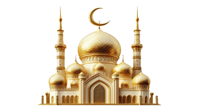 A beautiful mosque architecture building with transparent background
