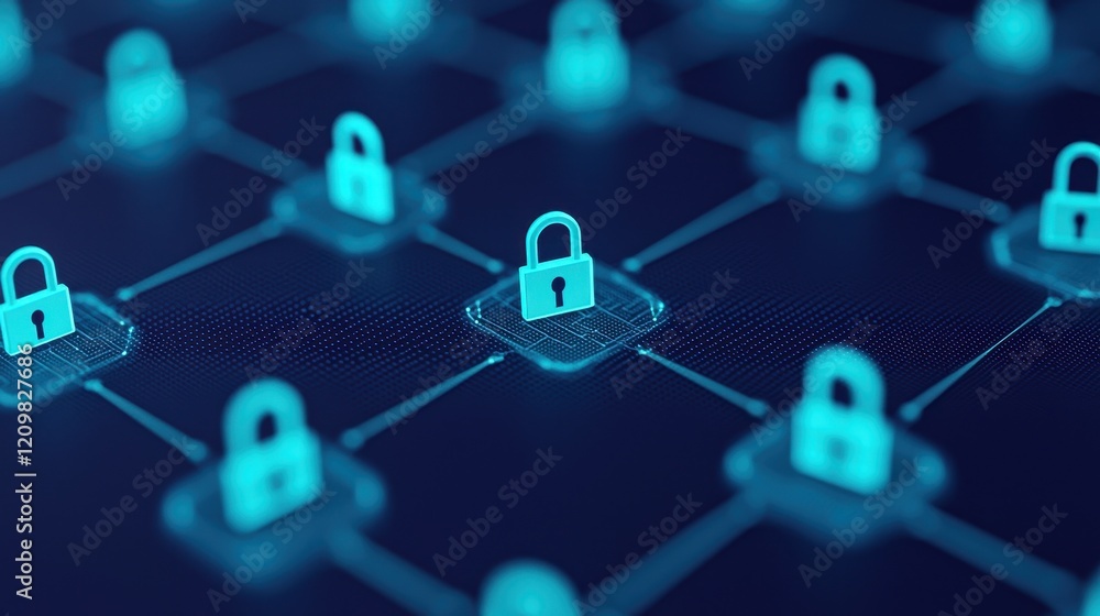 Aufkleber digital security concept with lock icons and network connections