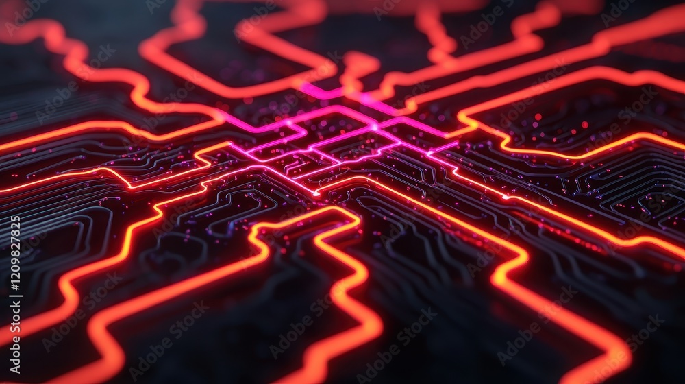Aufkleber abstract circuit board background with neon light patterns