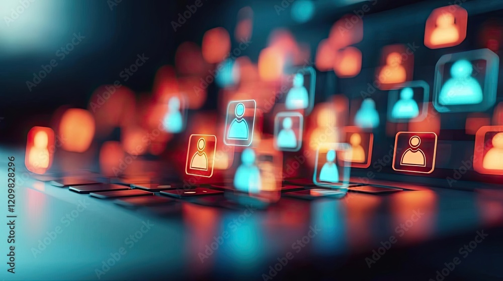 Aufkleber virtual education ai concept. abstract representation of digital connections and user icons on a blu
