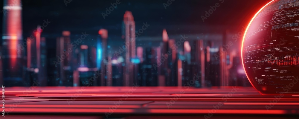 Poster adaptive learning ai idea. futuristic city skyline with a glowing planet in a vibrant cosmic setting