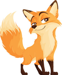 Charming cartoon fox standing with a confident smirk and fluffy tail, perfect for creative animal-themed designs or stories.