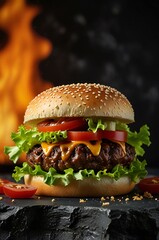 hamburger on a black background