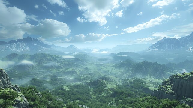 A stunning view of a snow-capped mountain range with a valley in the foreground.