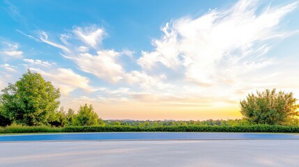 Sunset park road, scenic view, summer evening