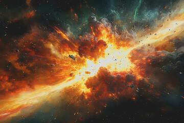 Fototapeta premium red green, and yellow ideology disintegrates in a spectacular galactic explosion.