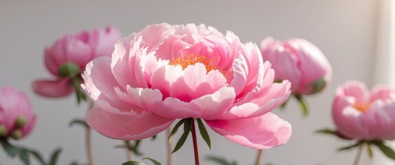 Fototapeta premium Vivid Pink Peony Petals Unfolding in Macro Shot Under Natural Light Conditions.