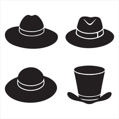 set of vector various style sun hat, beach hat, summer straw hat silhouette