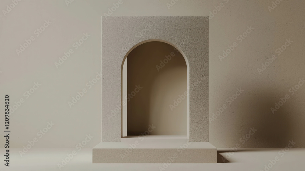 Poster minimalist gray geometric composition with archway structure and sleek surface design