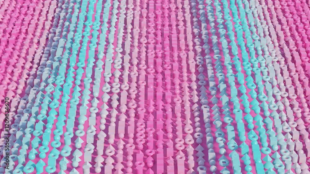 Poster abstract 3d geometric loop – pink structural shapes moving in waves and gradually turning green for 
