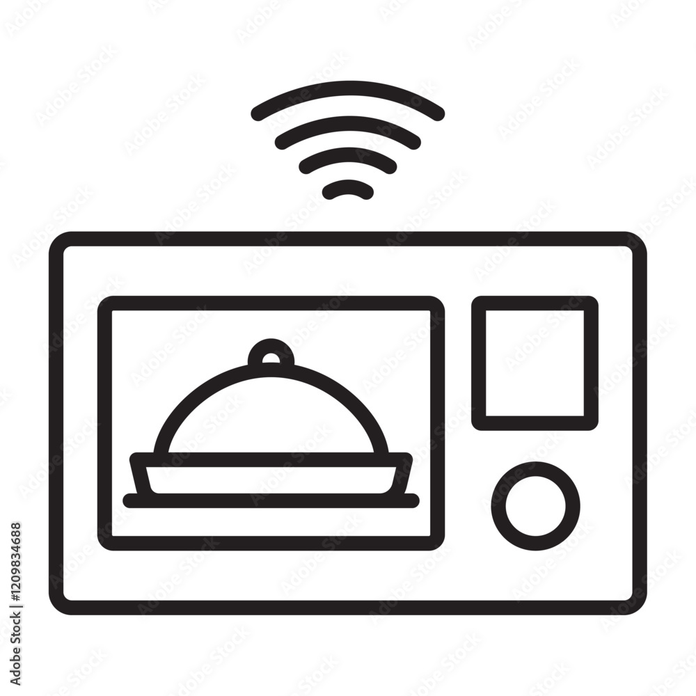 Sticker microwave smart home line icon