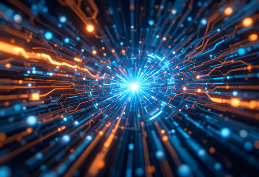 Abstract circuit cyberspace design created with Generative AI technology