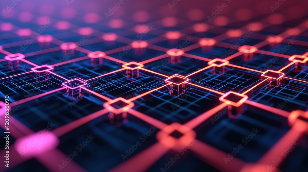 Aufkleber abstract neon grid structure with futuristic digital elements