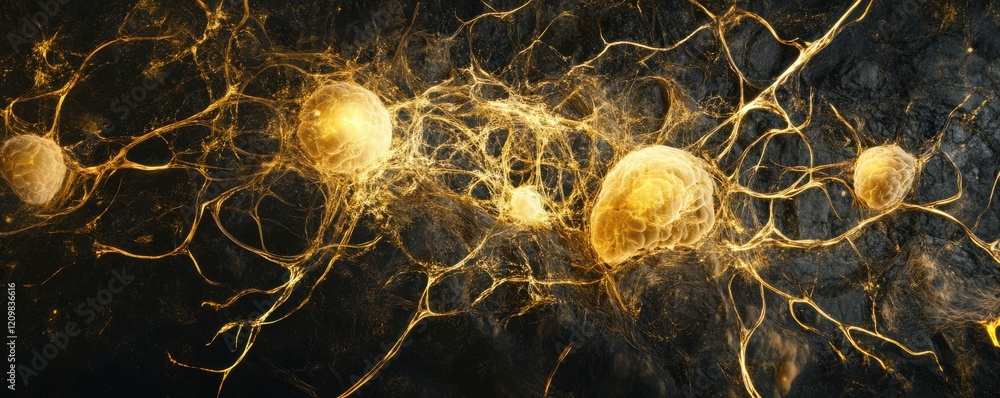 Poster a detailed cross-section of a human brain with pathways of light, revealing the intricate network of