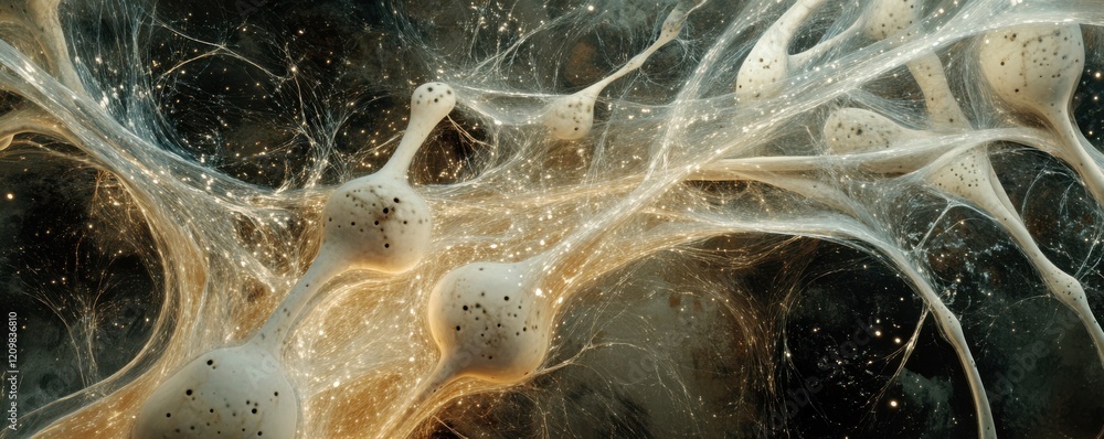 Poster a detailed cross-section of a human brain with pathways of light, revealing the intricate network of