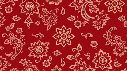 Maroon Ikat Floral Paisley Seamless Fabric Design - Ethnic Aztec Pattern for Textiles & Greeting Cards