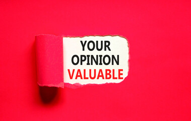 Your opinion valuable symbol. Concept words Your opinion valuable on beautiful white paper. Beautiful red table red background. Business your opinion valuable concept. Copy space.
