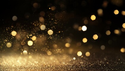 glitter vintage lights background. black and gold. de-focused.
