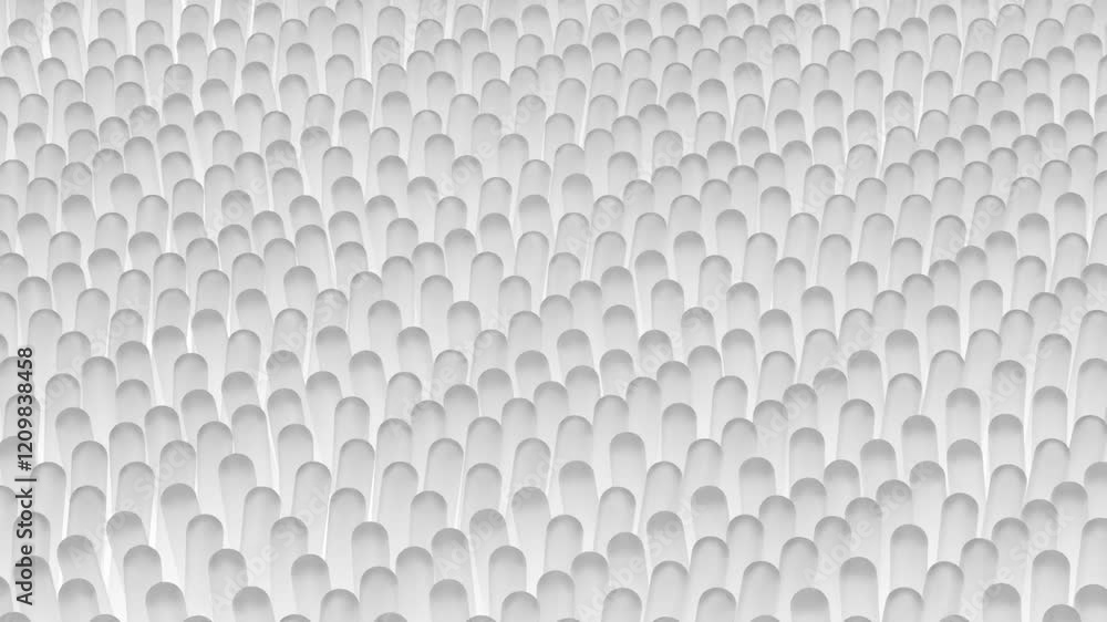 Poster white translucent cylinders moving in wave pattern – abstract 3d minimal background, seamless loop a