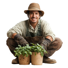 the happy gardeners isolated on transparent background