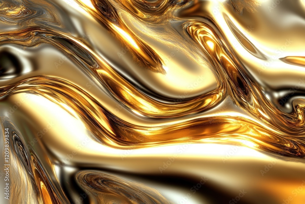 Poster shimmering liquid gold texture in semi-realistic style with chrome finish, captivating patterns and 