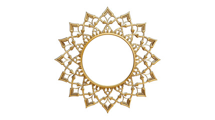 Ornate golden frame, intricate Islamic geometric pattern, star-shaped border, elegant decorative design with transparent background