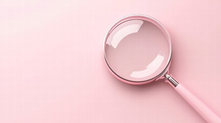 A pastel pink magnifying glass floating on the solid color background