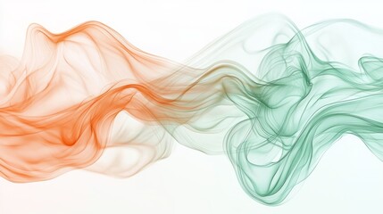 Fototapeta premium Abstract Flowing Smoke: A Serene Blend of Orange and Green Hues