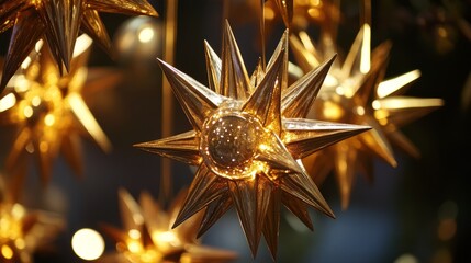 Bright golden stars with radiant textures creating a festive mood